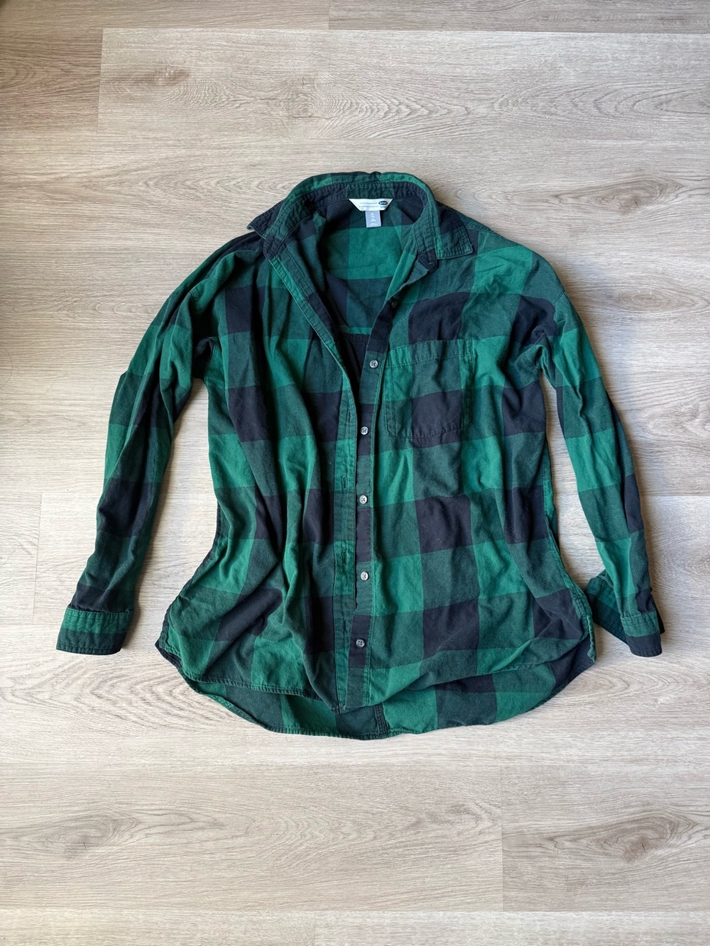 Green and Black Plaid Button-Up Shirt